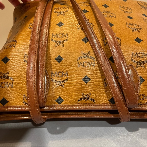 Used MCM Visetos German Brown Leather Gold HW Zippered Tote Bag Purse Auth Read! - Picture 9 of 16